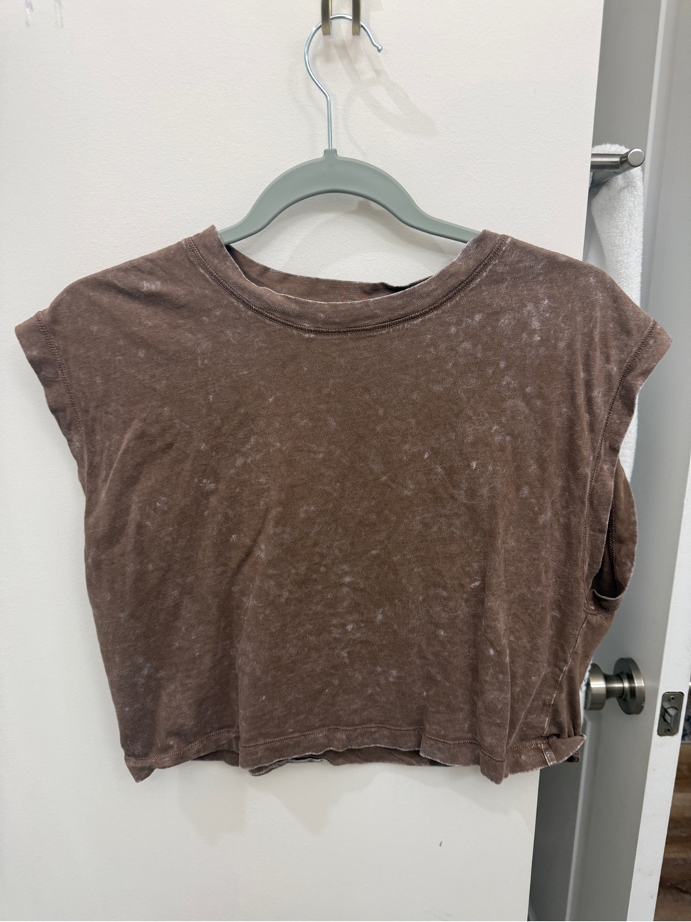 Washed Brown Crop Crewneck Top